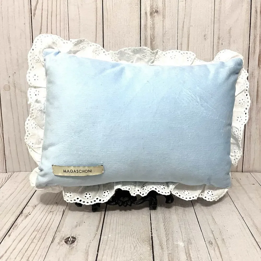 Magaschoni Sweet Dreams Needlepoint Pillow Blue White Ruffle Grandmillennial